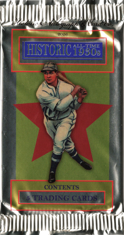2026 Historic Autographs All-Time 1930s Baseball Hobby Pack (5 Cards)