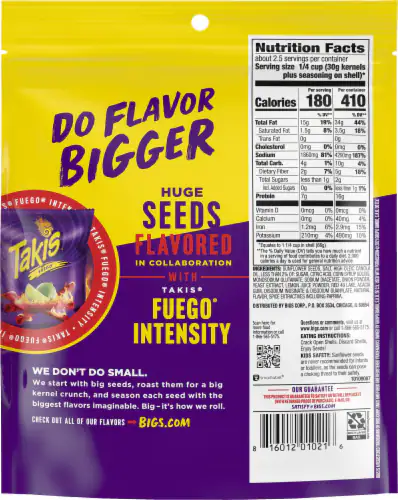 BIGS Sunflower Seeds - Takis Fuego - 3.63oz - Snacks