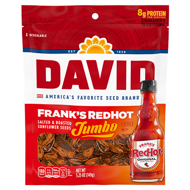 DAVID Jumbo Sunflower Seeds - Frank’s Redhot - 3.75oz - Snacks